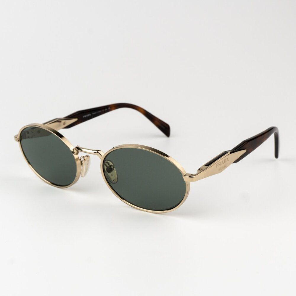 NEW Prada PR65ZS ZVN70L Pale Gold Dark Green Oval Metal Unisex Sunglasses - Picture 2 of 13